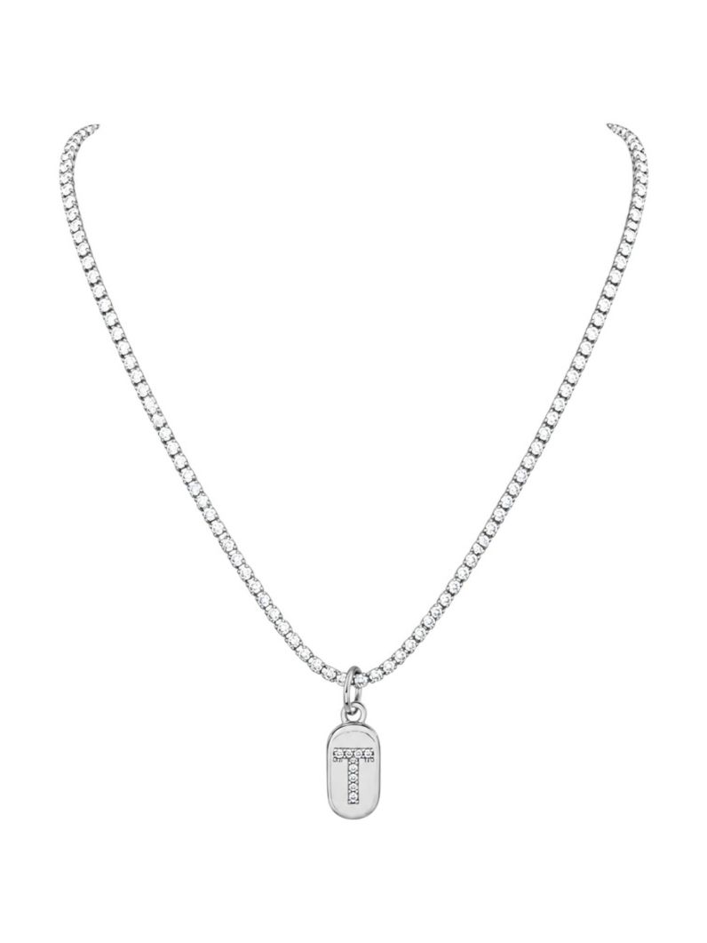 Colar Folheado a Ouro 18 e Prata Cordão Cravejado Com Inicial