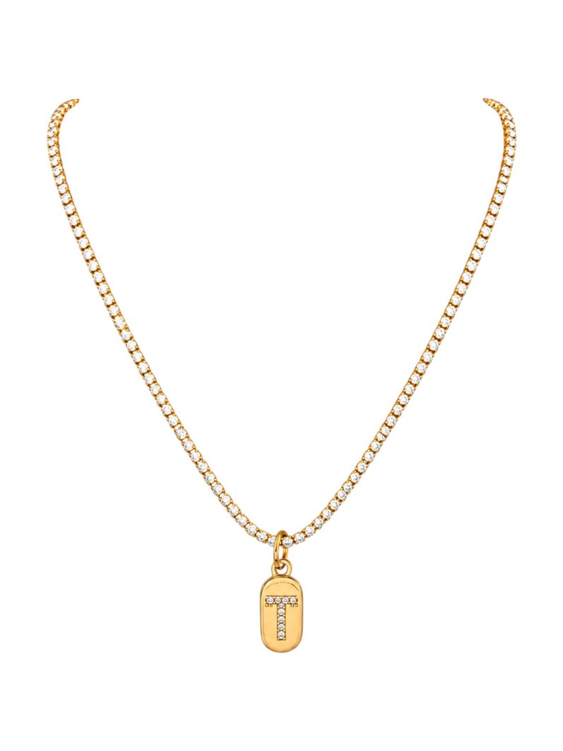Colar Folheado a Ouro 18 e Prata Cordão Cravejado Com Inicial