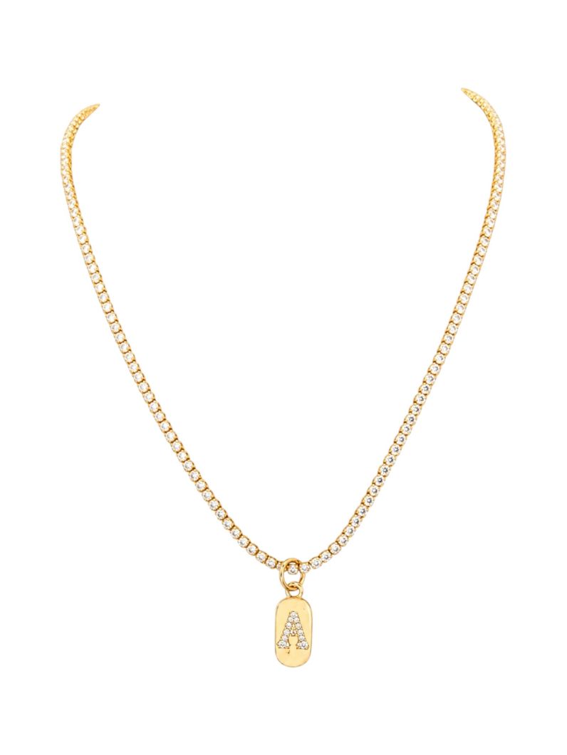Colar Folheado a Ouro 18 e Prata Cordão Cravejado Com Inicial