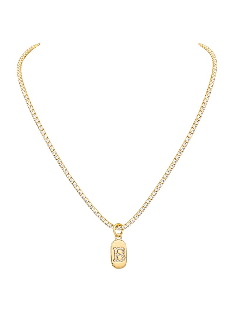 Colar Folheado a Ouro 18 e Prata Cordão Cravejado Com Inicial