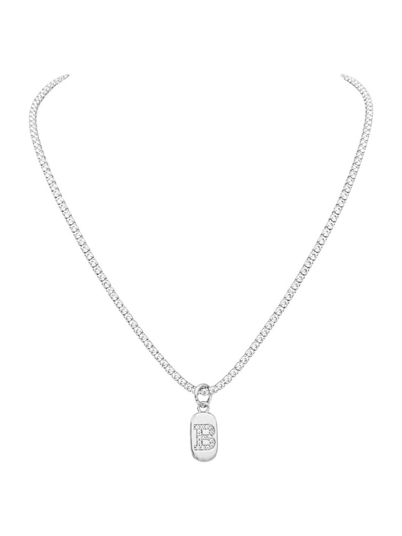 Colar Folheado a Ouro 18 e Prata Cordão Cravejado Com Inicial