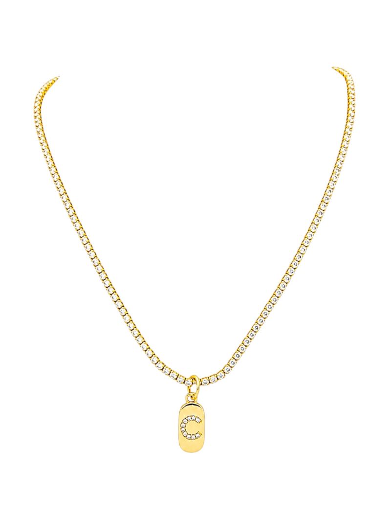 Colar Folheado a Ouro 18 e Prata Cordão Cravejado Com Inicial