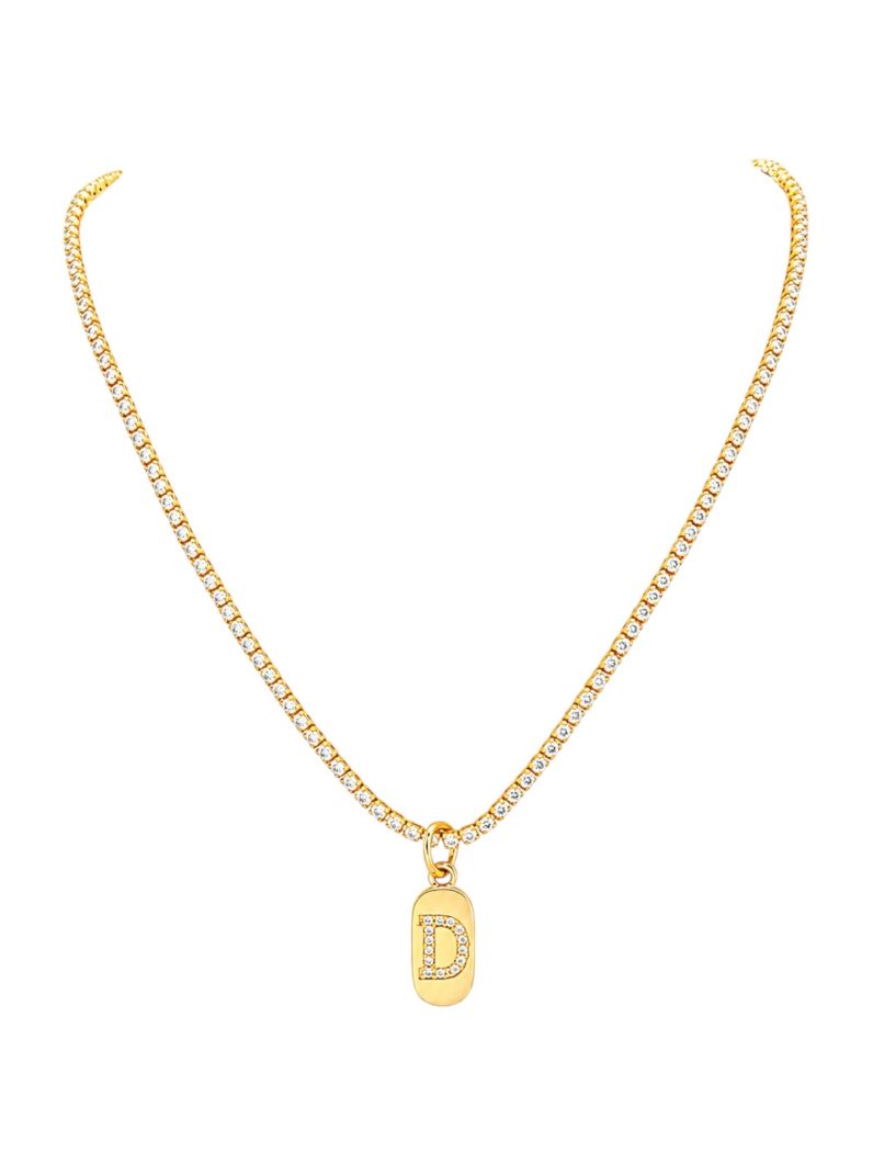 Colar Folheado a Ouro 18 e Prata Cordão Cravejado Com Inicial