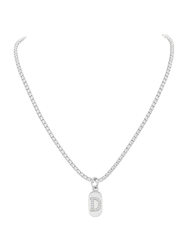 Colar Folheado a Ouro 18 e Prata Cordão Cravejado Com Inicial
