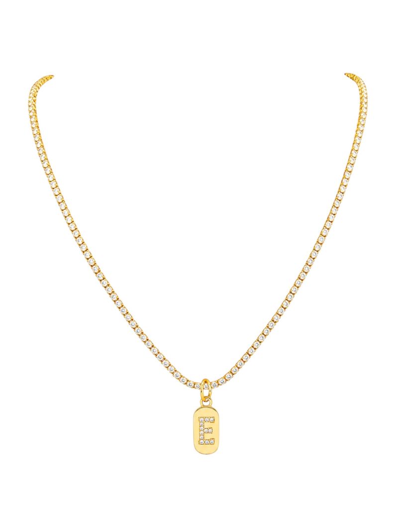 Colar Folheado a Ouro 18 e Prata Cordão Cravejado Com Inicial