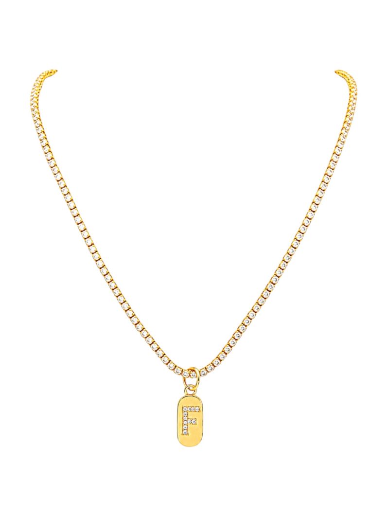 Colar Folheado a Ouro 18 e Prata Cordão Cravejado Com Inicial