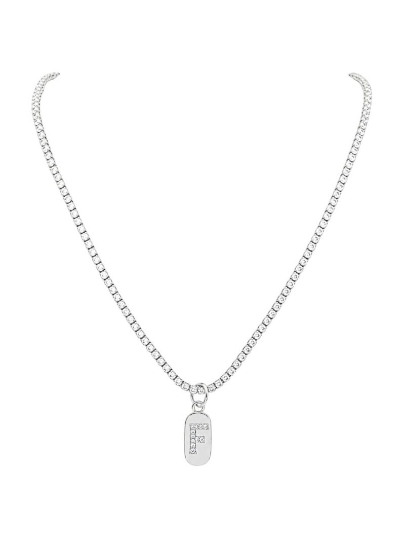 Colar Folheado a Ouro 18 e Prata Cordão Cravejado Com Inicial