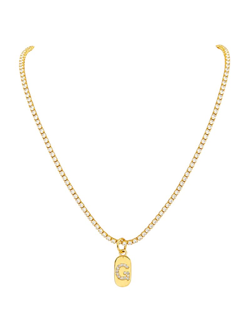 Colar Folheado a Ouro 18 e Prata Cordão Cravejado Com Inicial