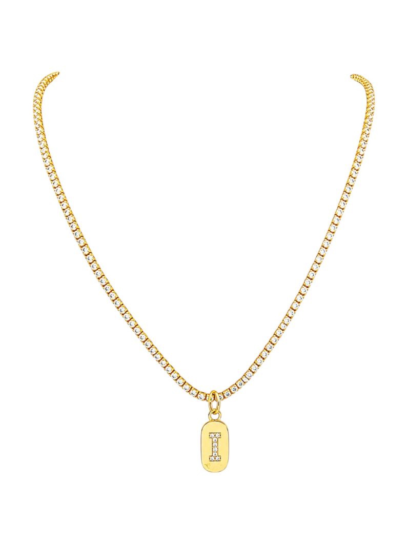 Colar Folheado a Ouro 18 e Prata Cordão Cravejado Com Inicial