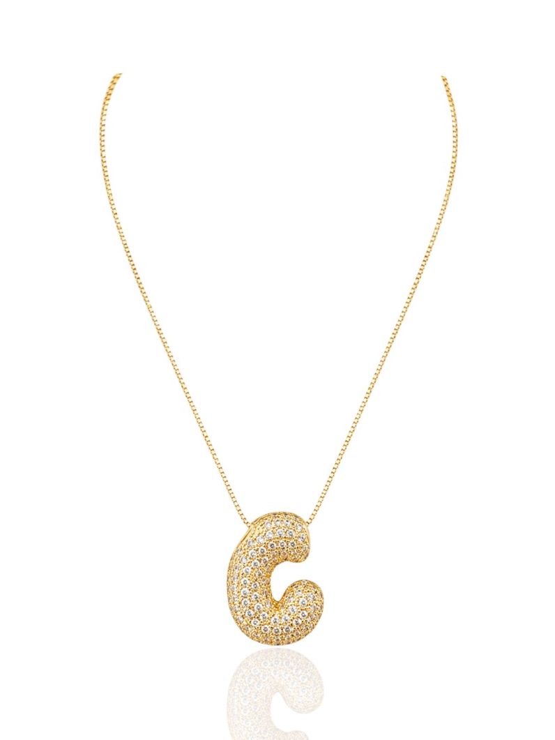 Colar Folheado a Ouro 18 e Prata Inicial Cravejada