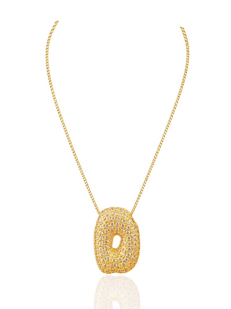 Colar Folheado a Ouro 18 e Prata Inicial Cravejada