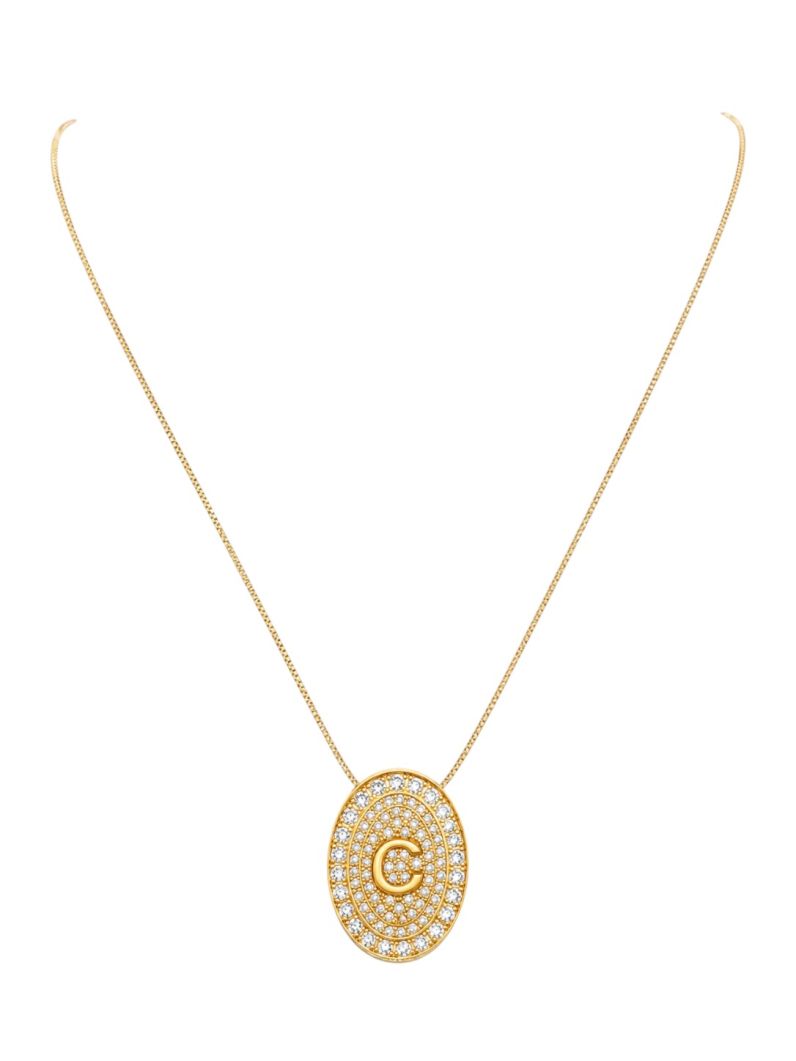 Colar Folheado a Ouro 18 e Prata Mix Banho Inicial Cravejada