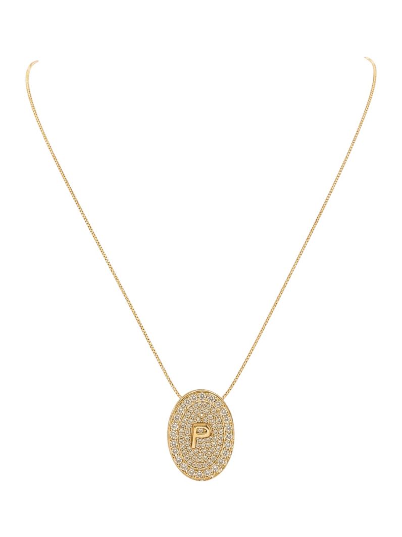 Colar Folheado a Ouro 18 e Prata Mix Banho Inicial Cravejada