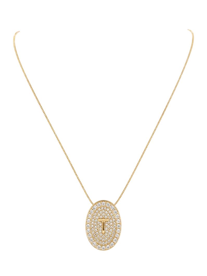 Colar Folheado a Ouro 18 e Prata Mix Banho Inicial Cravejada