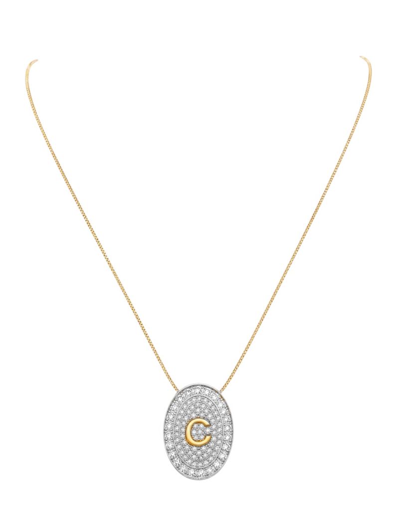 Colar Folheado a Ouro 18 e Prata Mix Banho Inicial Cravejada