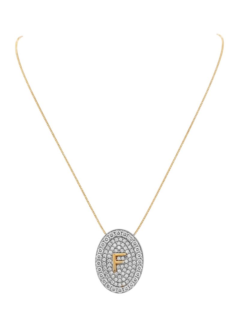 Colar Folheado a Ouro 18 e Prata Mix Banho Inicial Cravejada
