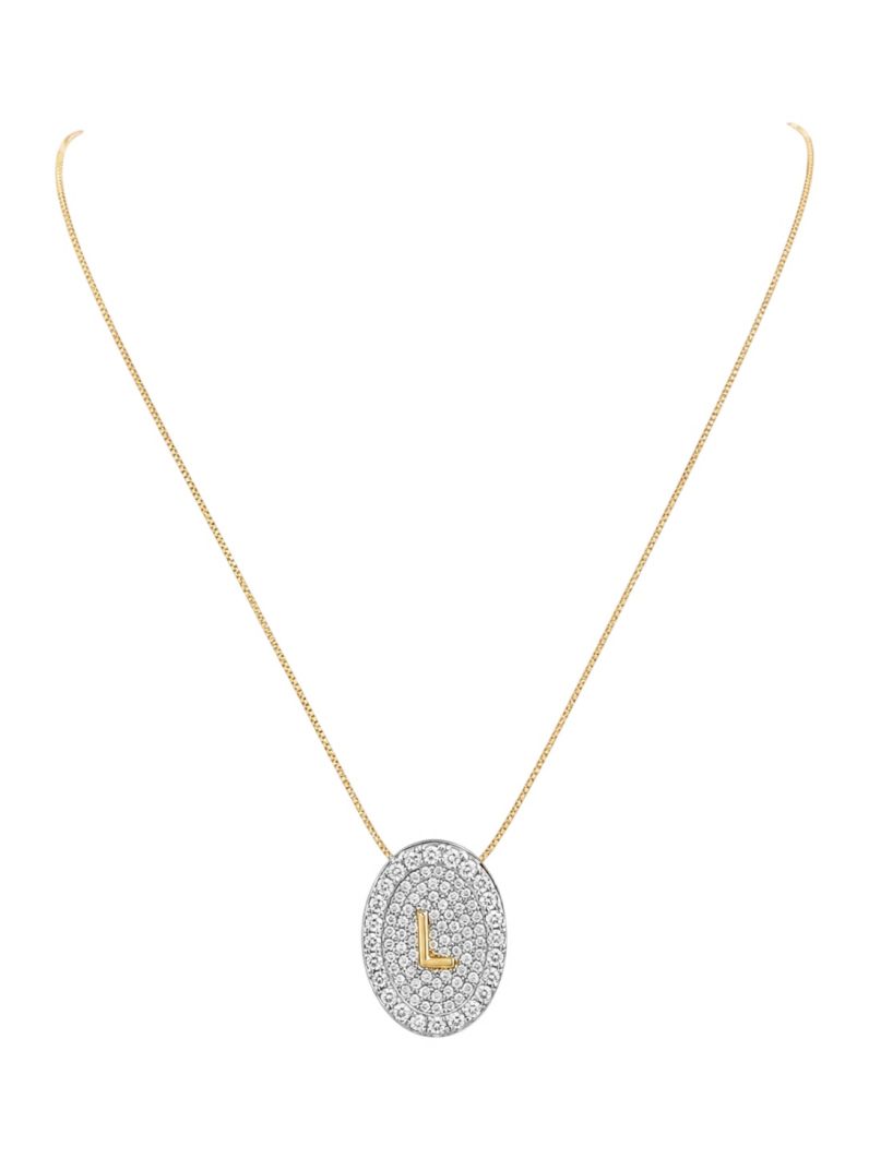Colar Folheado a Ouro 18 e Prata Mix Banho Inicial Cravejada
