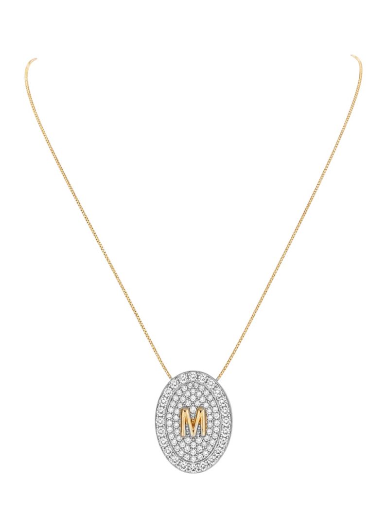 Colar Folheado a Ouro 18 e Prata Mix Banho Inicial Cravejada