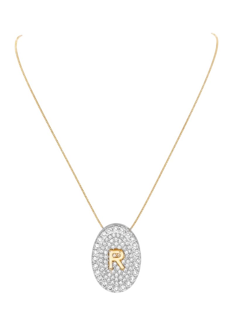 Colar Folheado a Ouro 18 e Prata Mix Banho Inicial Cravejada