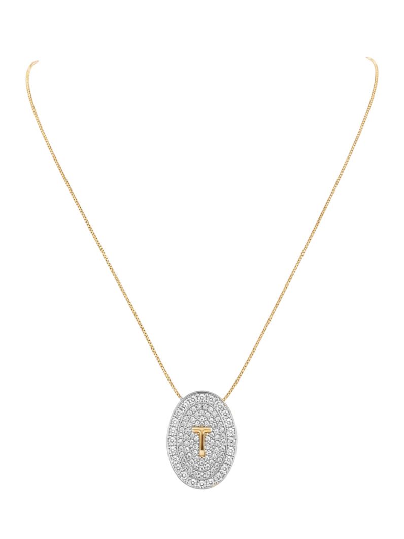 Colar Folheado a Ouro 18 e Prata Mix Banho Inicial Cravejada