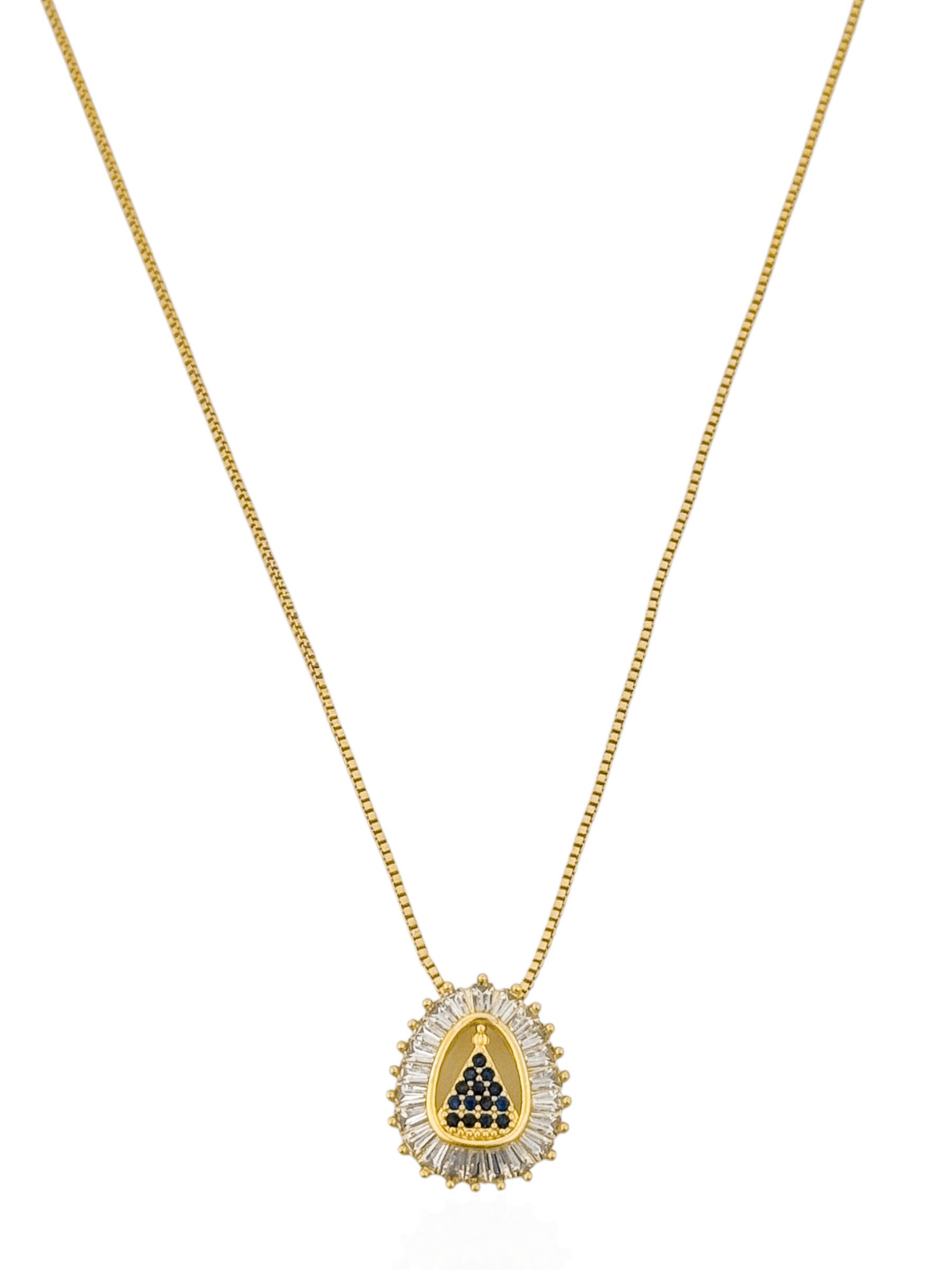 Colar Folheado a Ouro 18k 'Nossa Senhora' Oval Com Navetes