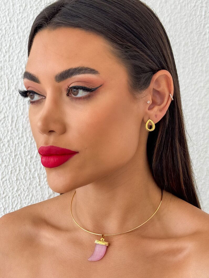 Colar Folheado a Ouro 18k Aro Com Dente de Sabre