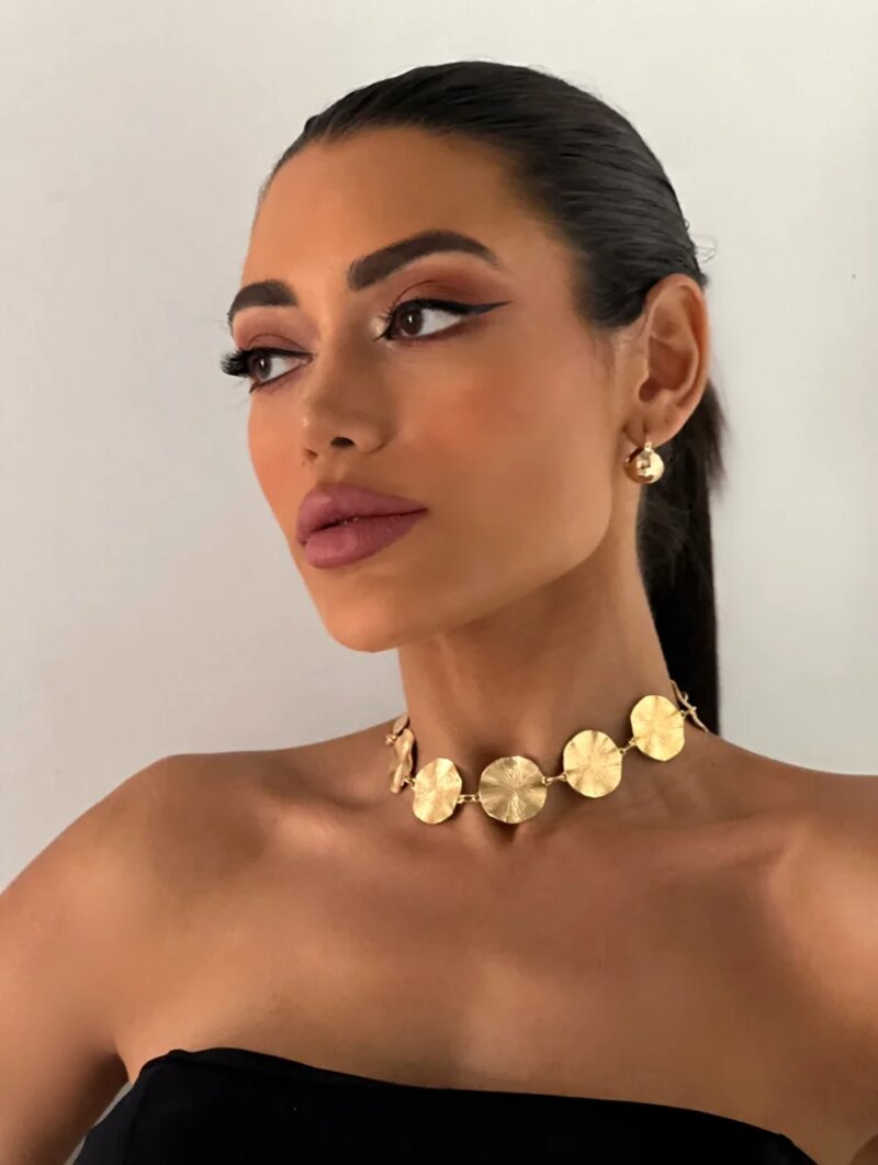 Colar folheado a ouro 18k botton martelado