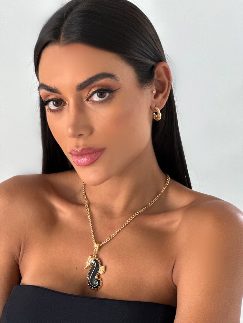 Colar Folheado a Ouro 18K Cavalo Marinho Resinado