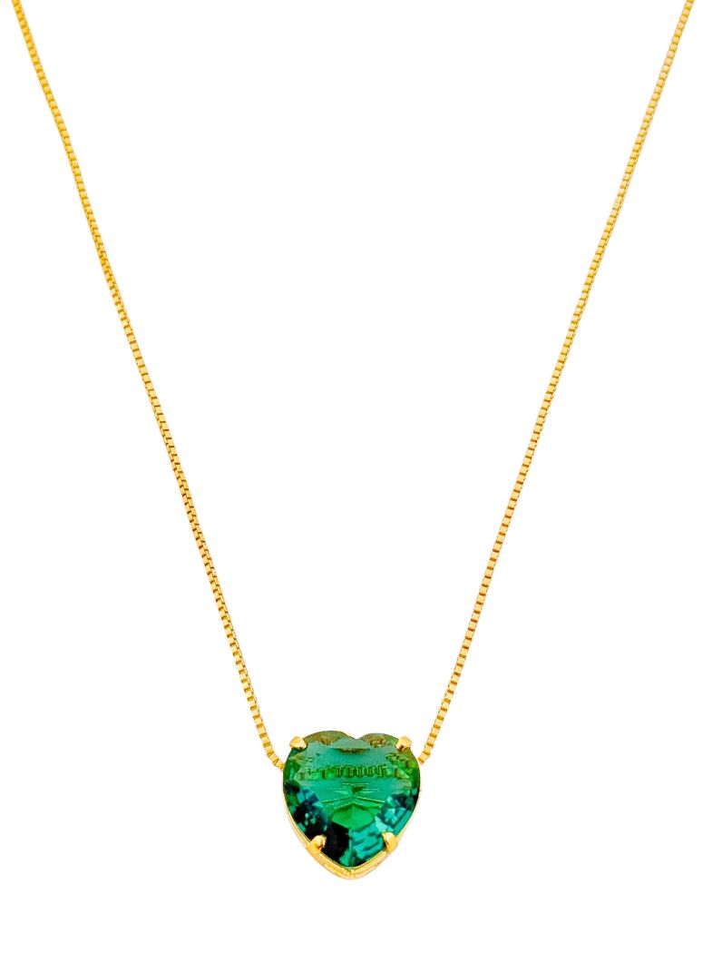 Colar Folheado a Ouro 18k Coração de Cristal Colorida