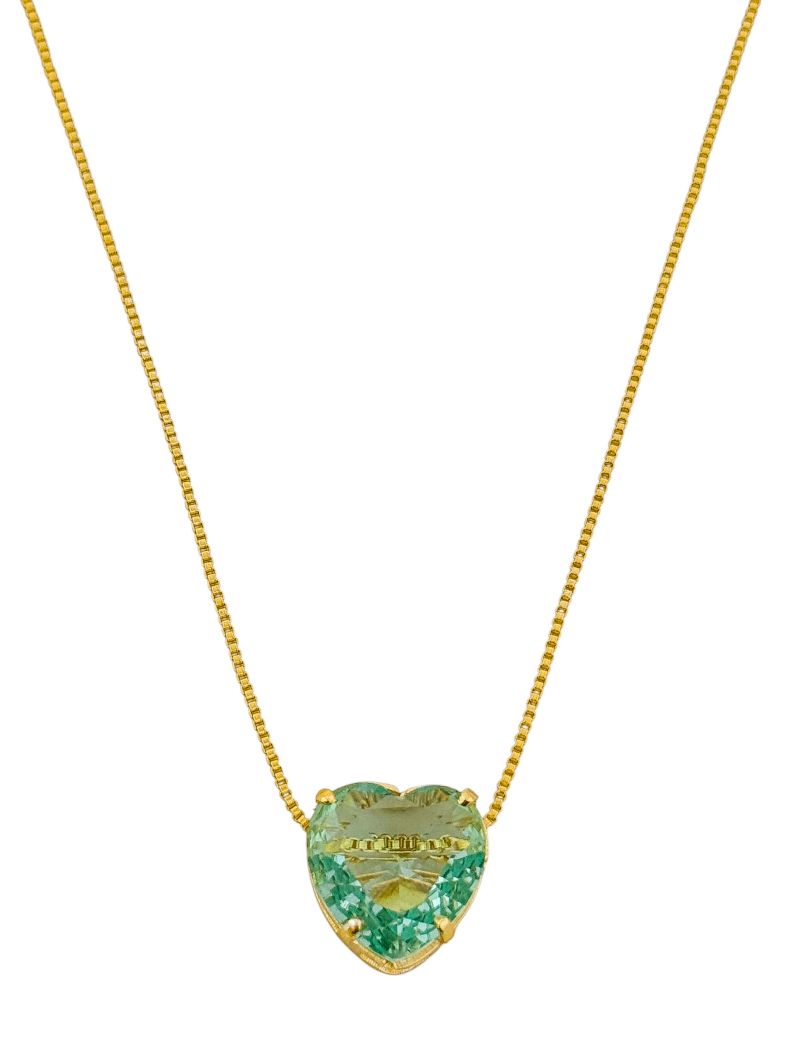 Colar Folheado a Ouro 18k Coração de Cristal Colorida