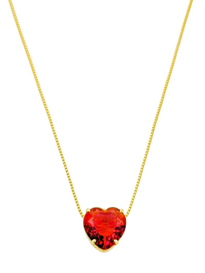 Colar Folheado a Ouro 18k Coração de Cristal Colorida