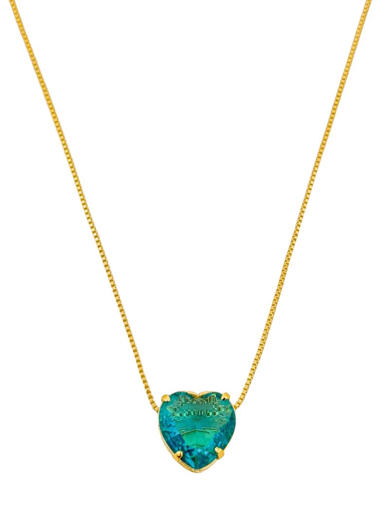 Colar Folheado a Ouro 18k Coração de Cristal Colorida