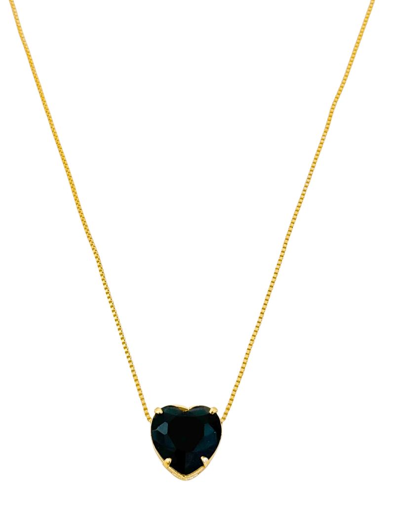 Colar Folheado a Ouro 18k Coração de Cristal Colorida