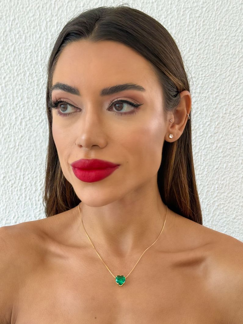 Colar Folheado a Ouro 18k Coração de Cristal Colorida