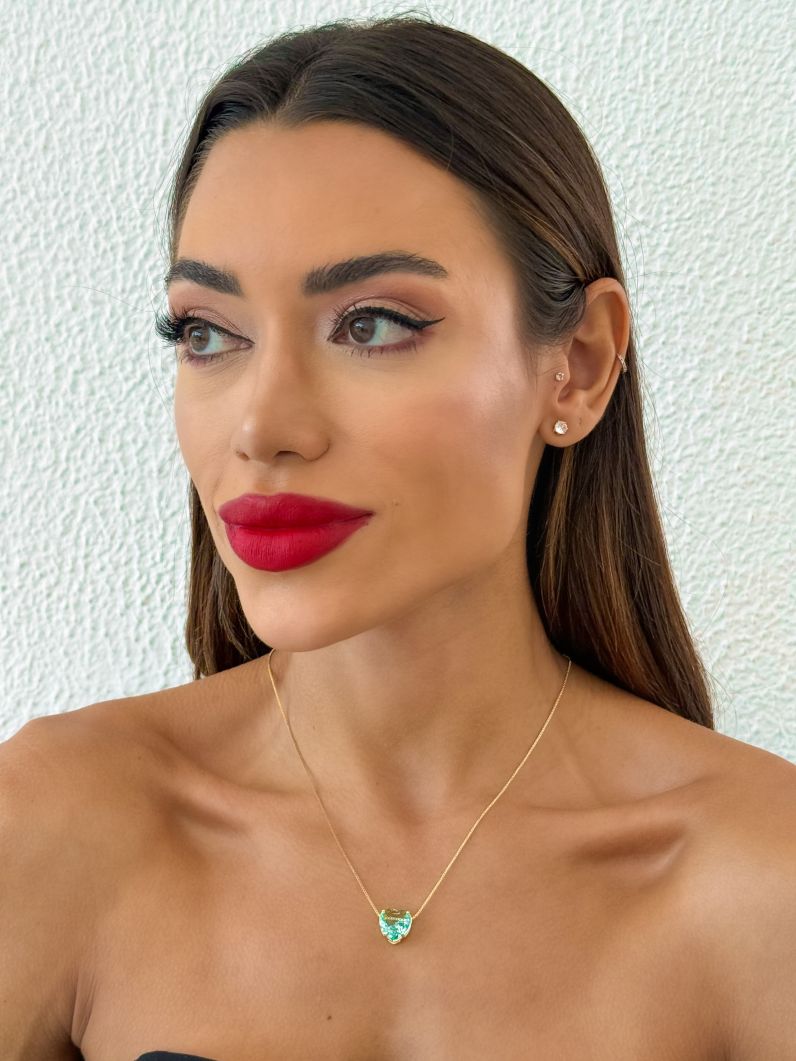 Colar Folheado a Ouro 18k Coração de Cristal Colorida
