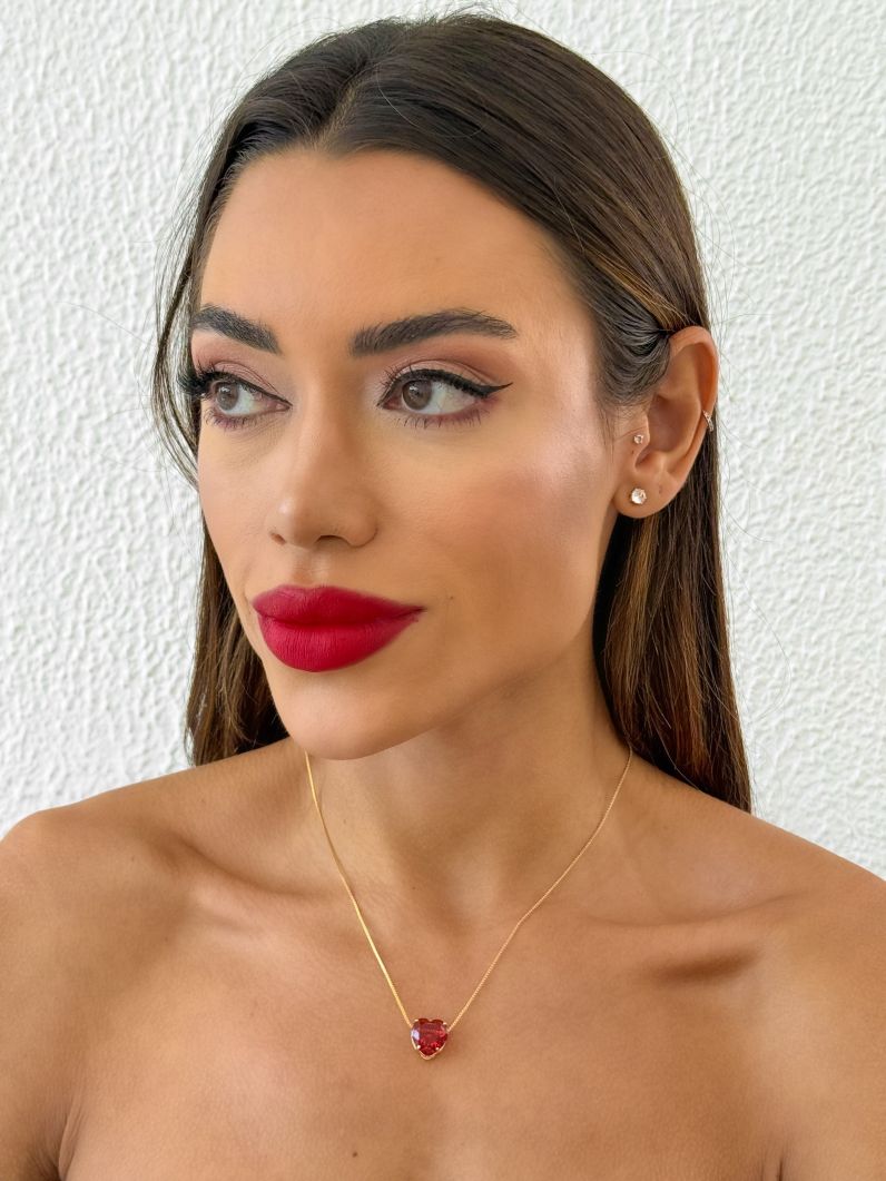Colar Folheado a Ouro 18k Coração de Cristal Colorida