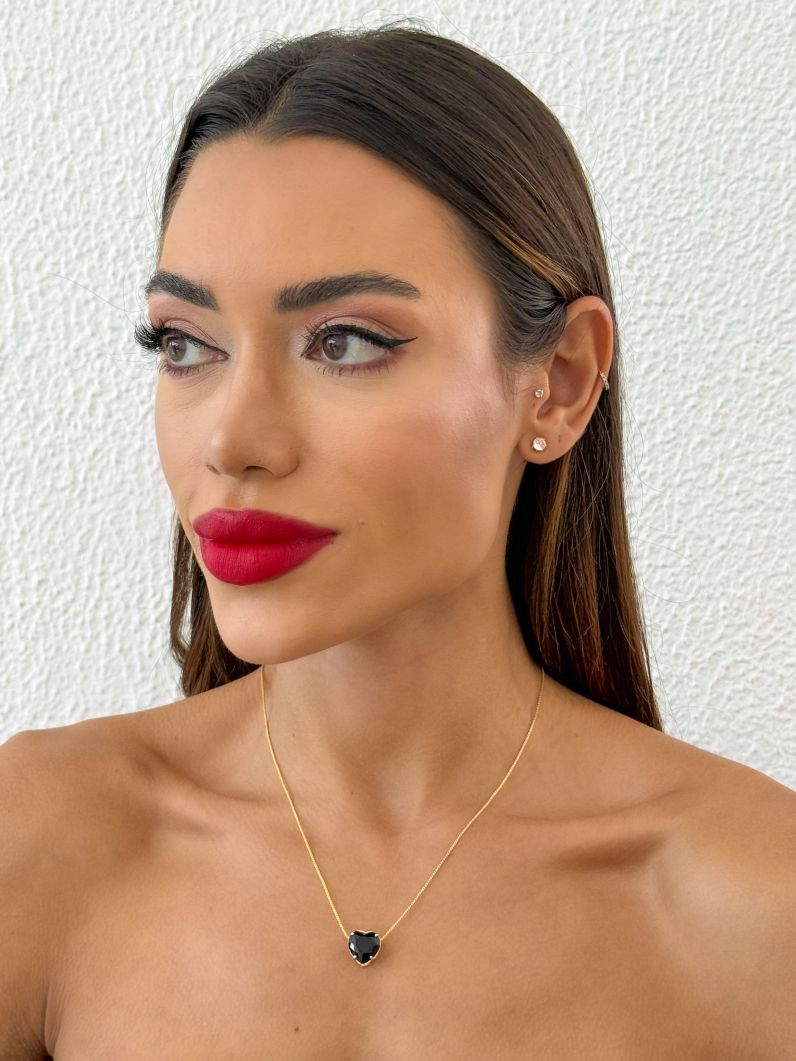 Colar Folheado a Ouro 18k Coração de Cristal Colorida