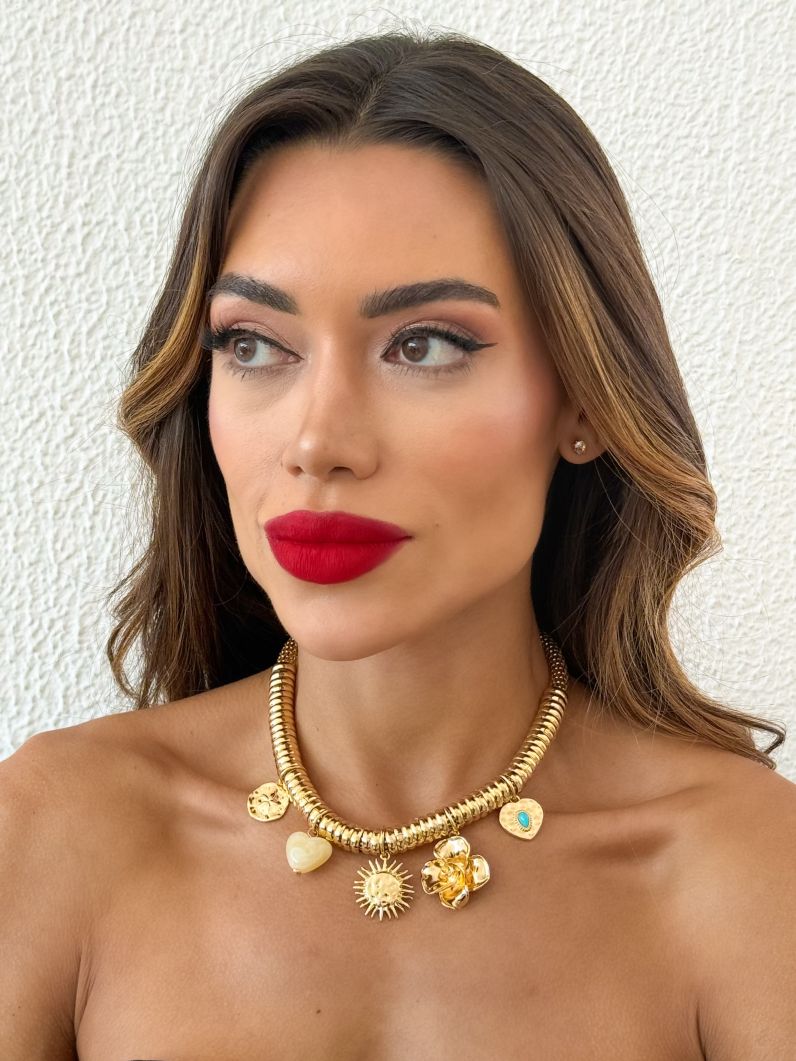 Colar Folheado a Ouro 18k Coração e Sol