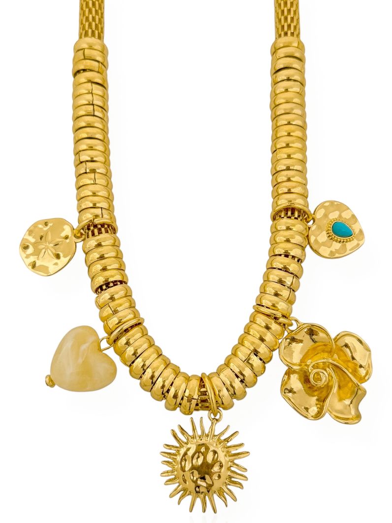 Colar Folheado a Ouro 18k Coração e Sol