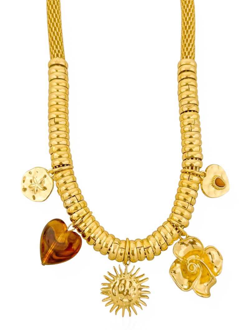 Colar Folheado a Ouro 18k Coração e Sol