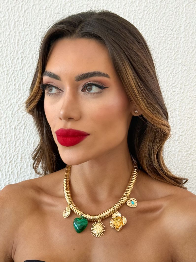 Colar Folheado a Ouro 18k Coração e Sol