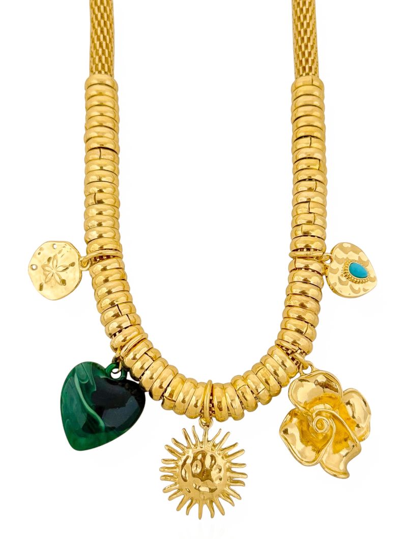 Colar Folheado a Ouro 18k Coração e Sol