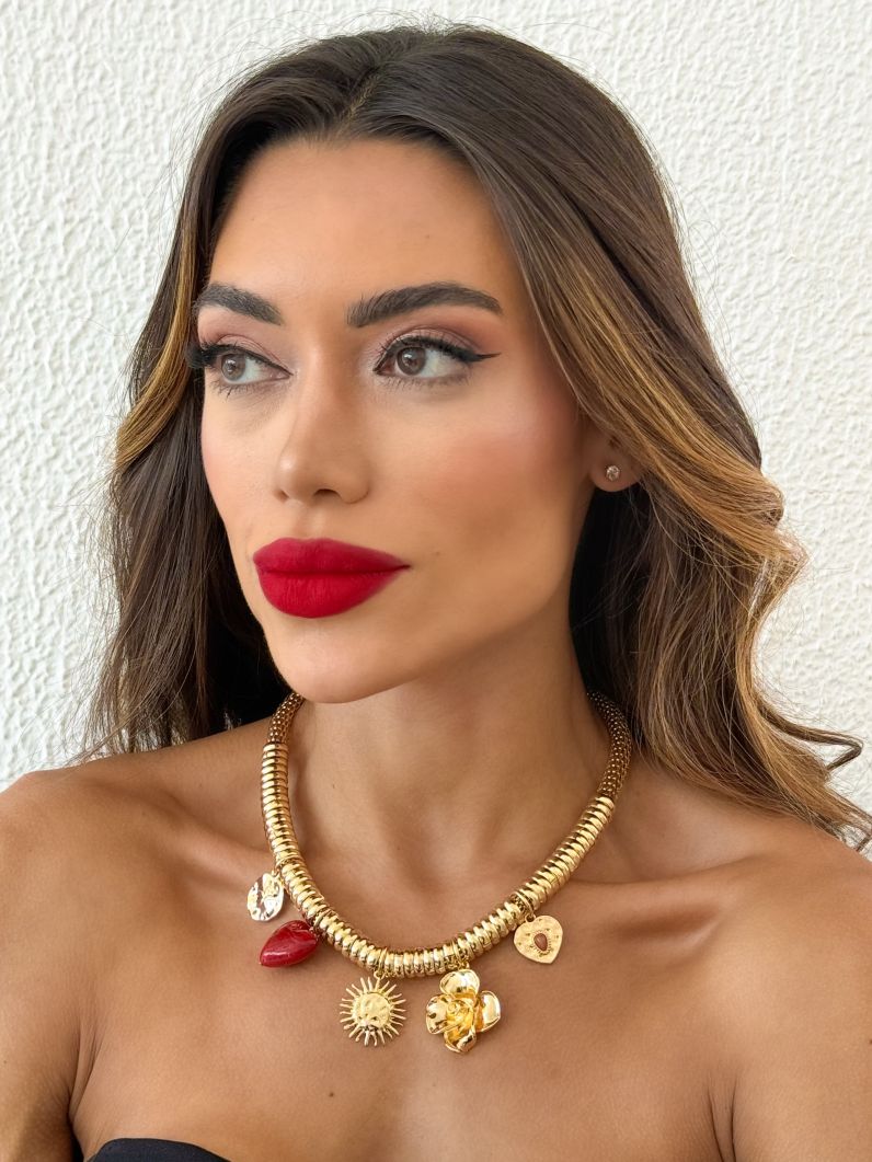 Colar Folheado a Ouro 18k Coração e Sol