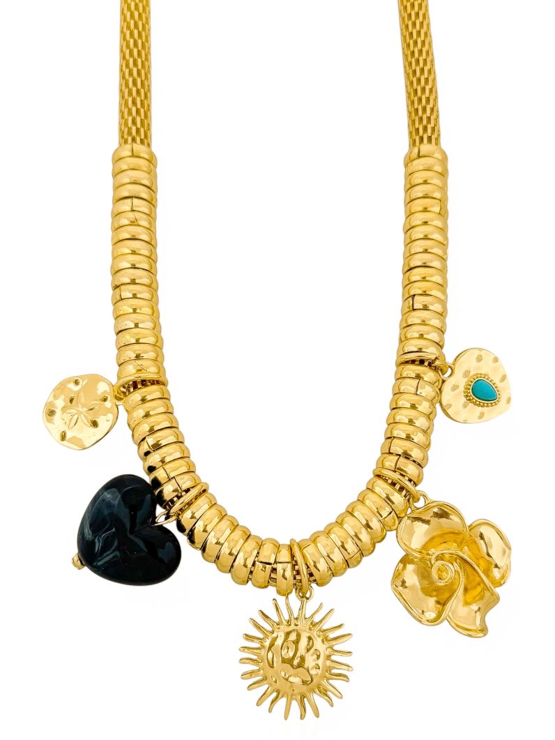 Colar Folheado a Ouro 18k Coração e Sol
