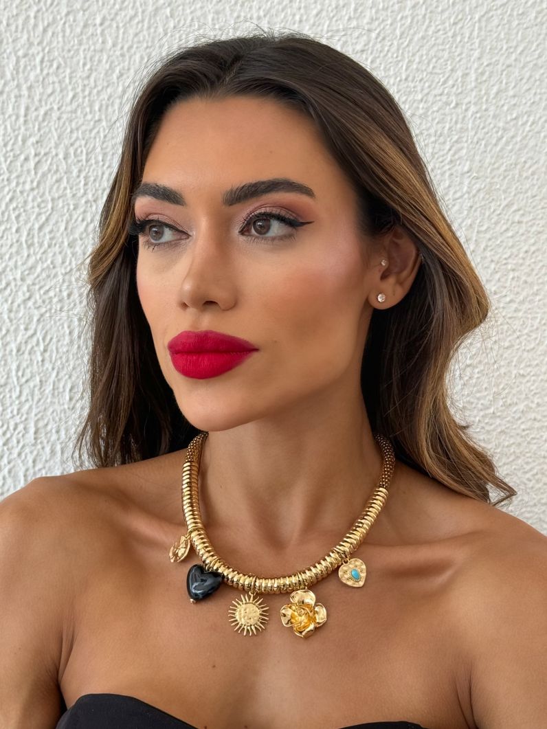 Colar Folheado a Ouro 18k Coração e Sol
