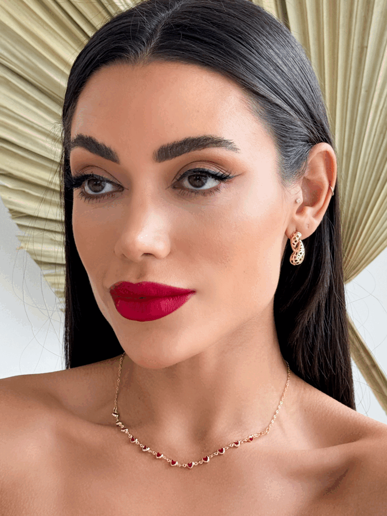 Colar Folheado a Ouro 18k Coração Rubi