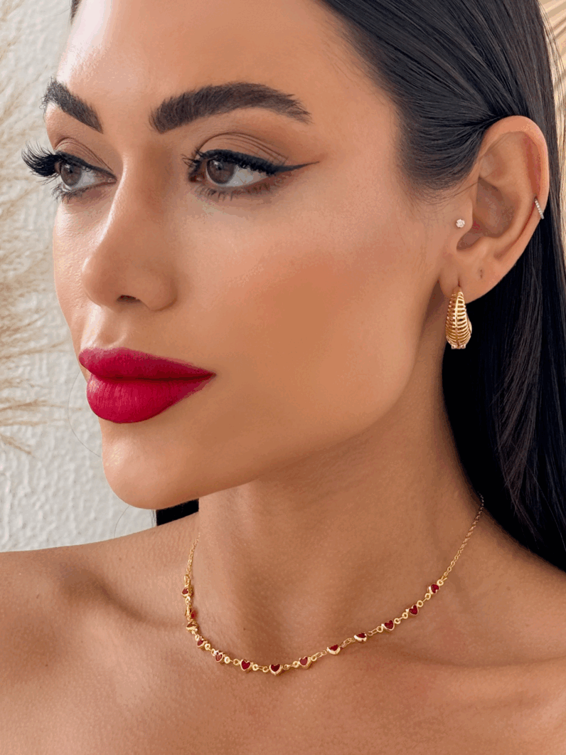 Colar Folheado a Ouro 18k Coração Rubi