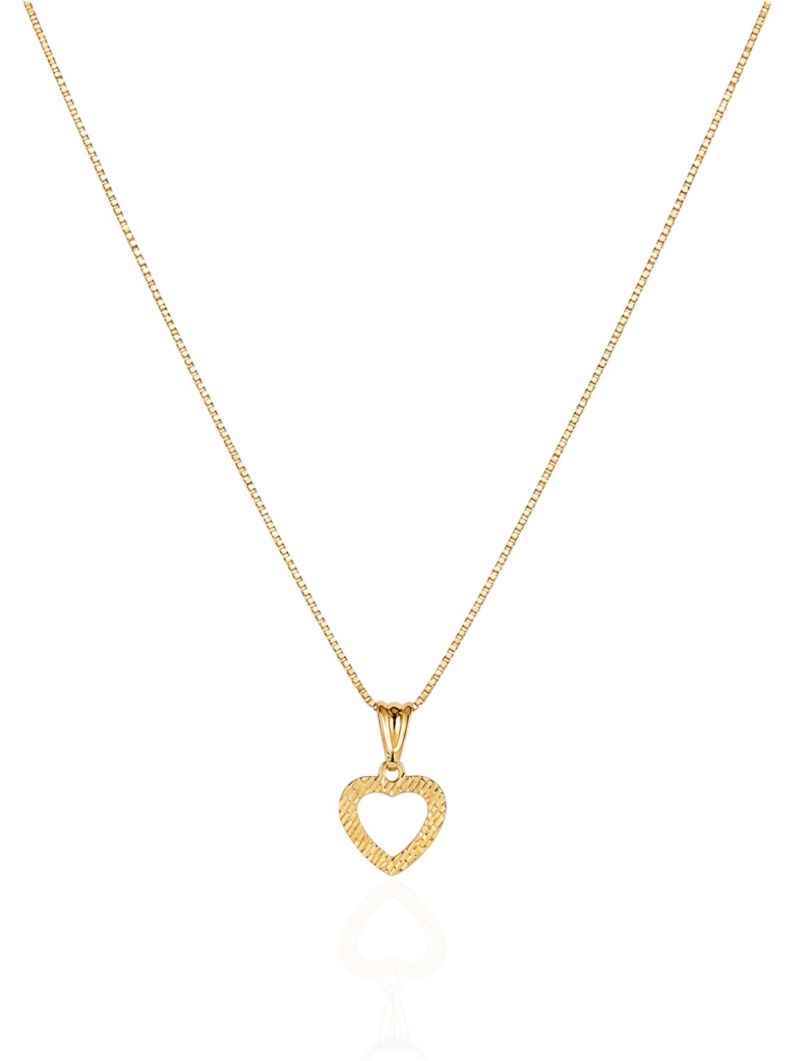 Colar Folheado a Ouro 18k Coração Vazado Martelado