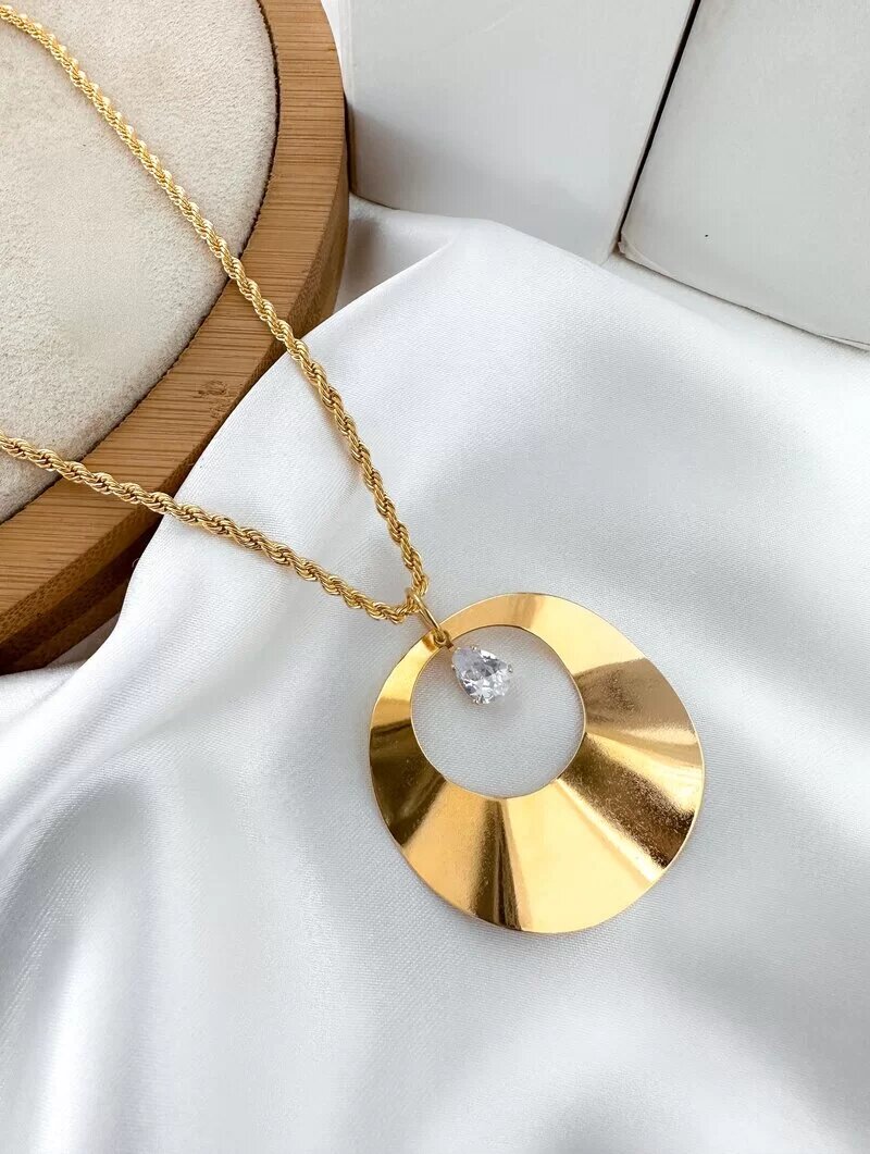 Colar Folheado a Ouro 18k Cordão Baiano com Pingente Martelado