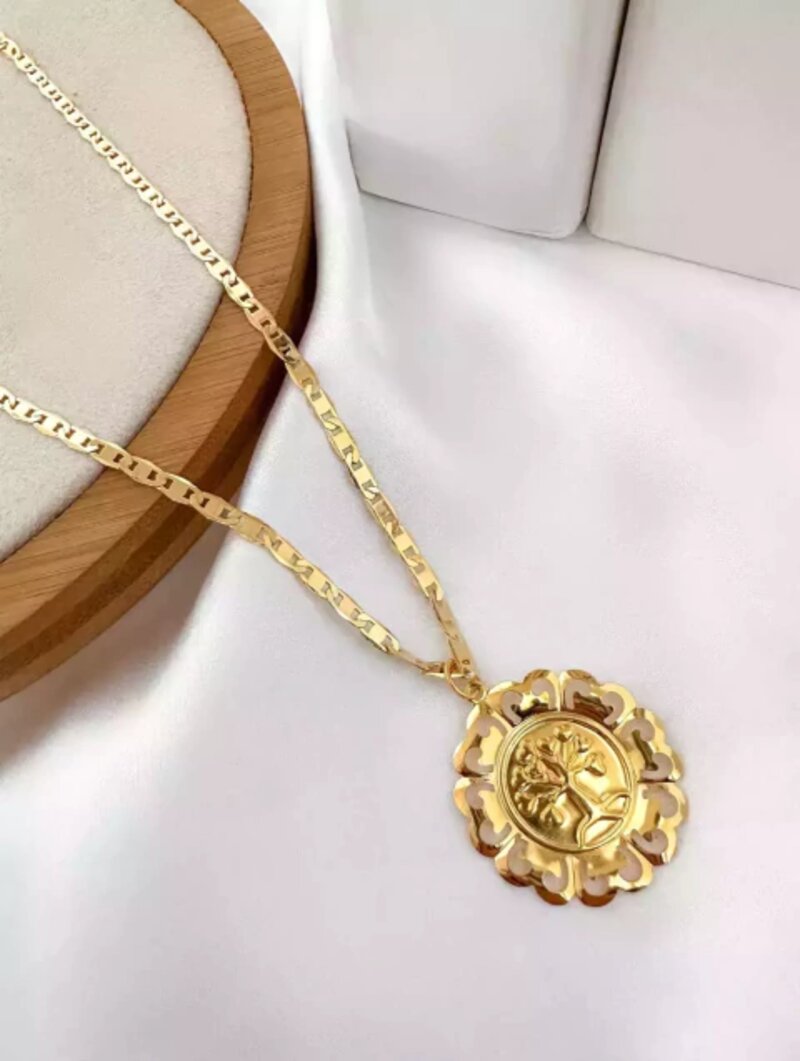 colar folheado a ouro 18k cordão piastrine pingente arvore.